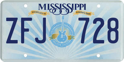MS license plate ZFJ728