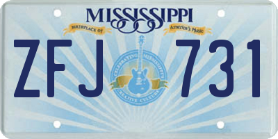 MS license plate ZFJ731