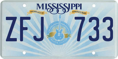 MS license plate ZFJ733