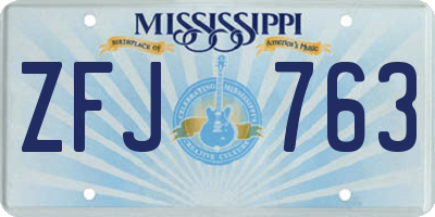 MS license plate ZFJ763