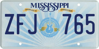 MS license plate ZFJ765