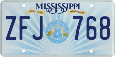 MS license plate ZFJ768