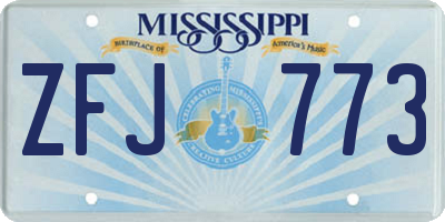 MS license plate ZFJ773