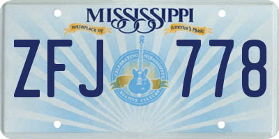 MS license plate ZFJ778