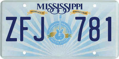 MS license plate ZFJ781