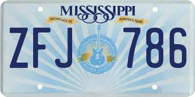 MS license plate ZFJ786