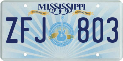 MS license plate ZFJ803
