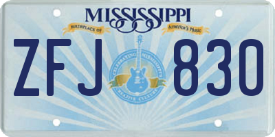 MS license plate ZFJ830