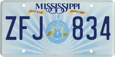 MS license plate ZFJ834