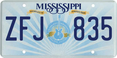 MS license plate ZFJ835