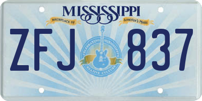 MS license plate ZFJ837