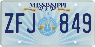 MS license plate ZFJ849
