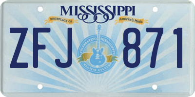 MS license plate ZFJ871