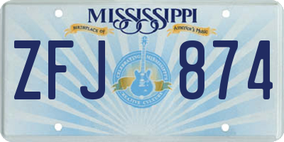 MS license plate ZFJ874
