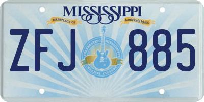 MS license plate ZFJ885