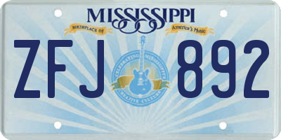 MS license plate ZFJ892