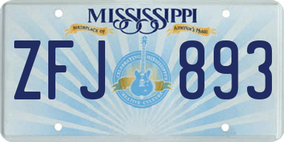 MS license plate ZFJ893