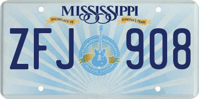 MS license plate ZFJ908