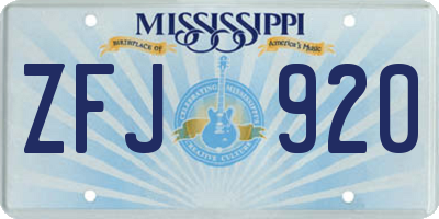 MS license plate ZFJ920