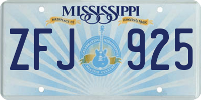 MS license plate ZFJ925