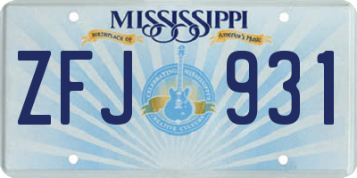 MS license plate ZFJ931