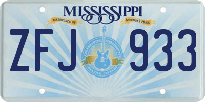 MS license plate ZFJ933