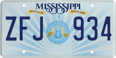MS license plate ZFJ934
