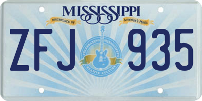 MS license plate ZFJ935