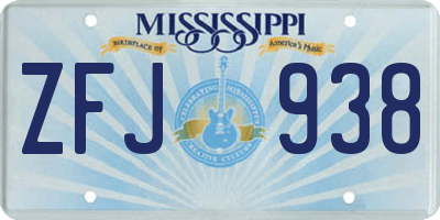 MS license plate ZFJ938