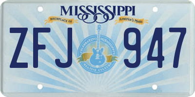 MS license plate ZFJ947
