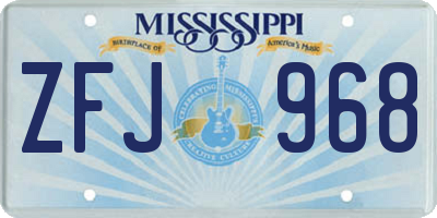 MS license plate ZFJ968