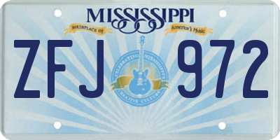MS license plate ZFJ972