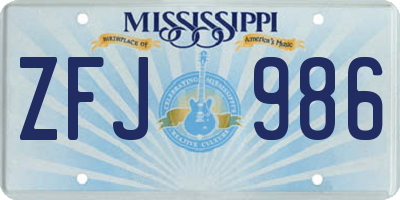 MS license plate ZFJ986