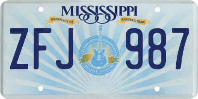 MS license plate ZFJ987