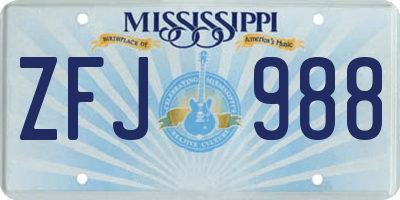 MS license plate ZFJ988