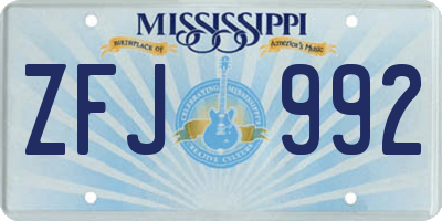 MS license plate ZFJ992
