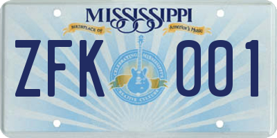 MS license plate ZFK001