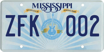 MS license plate ZFK002