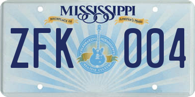 MS license plate ZFK004