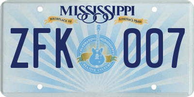 MS license plate ZFK007