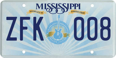 MS license plate ZFK008