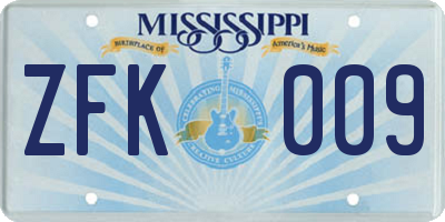 MS license plate ZFK009
