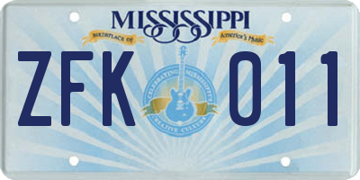 MS license plate ZFK011