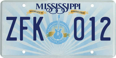 MS license plate ZFK012