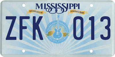 MS license plate ZFK013