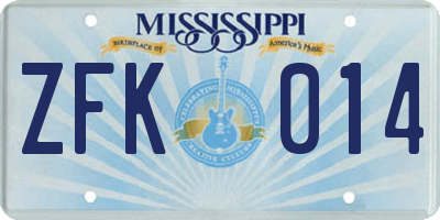 MS license plate ZFK014