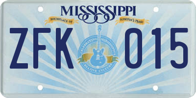 MS license plate ZFK015