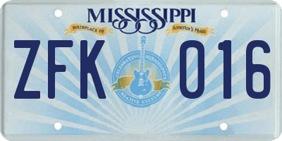 MS license plate ZFK016