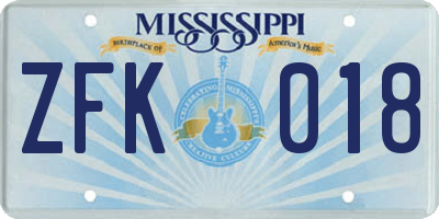 MS license plate ZFK018