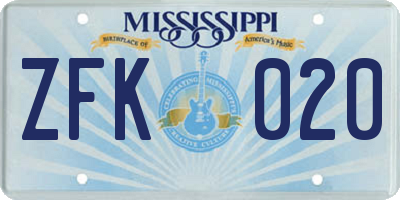 MS license plate ZFK020